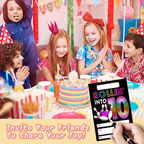 DETIHO 4" x 6" Bowling 10th Birthday Party Invitation Cards With Envelopes - Rolling Into 10 - Retro Bowling Party Invitation - 20 Sets - E62 - Image 3