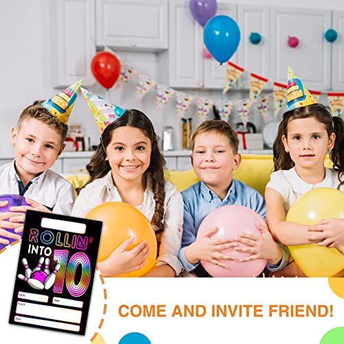 DETIHO 4" x 6" Bowling 10th Birthday Party Invitation Cards With Envelopes - Rolling Into 10 - Retro Bowling Party Invitation - 20 Sets - E62 - Image 4