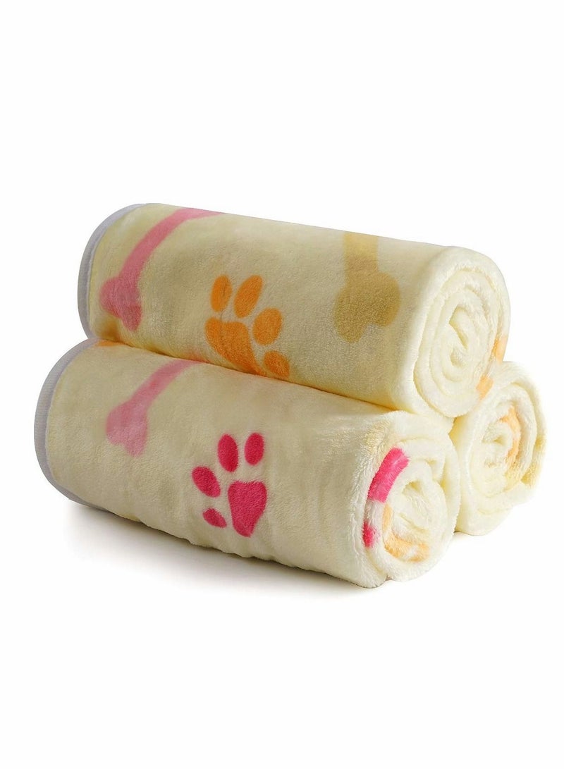SYOSI Puppy Blanket, Kitten Blankets, 1 Pack 3 Blankets for Dogs, Super Soft Fluffy Premium Fleece Pet Blanket Flannel Throw for Dog Puppy Cat Bone Paw, Light Yellow, Kitten Puppy Small Animals Towel - Image 3