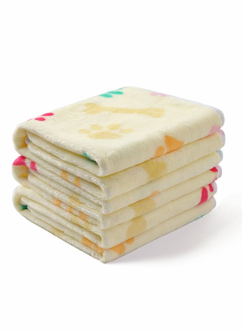 SYOSI Puppy Blanket, Kitten Blankets, 1 Pack 3 Blankets for Dogs, Super Soft Fluffy Premium Fleece Pet Blanket Flannel Throw for Dog Puppy Cat Bone Paw, Light Yellow, Kitten Puppy Small Animals Towel - Image 1