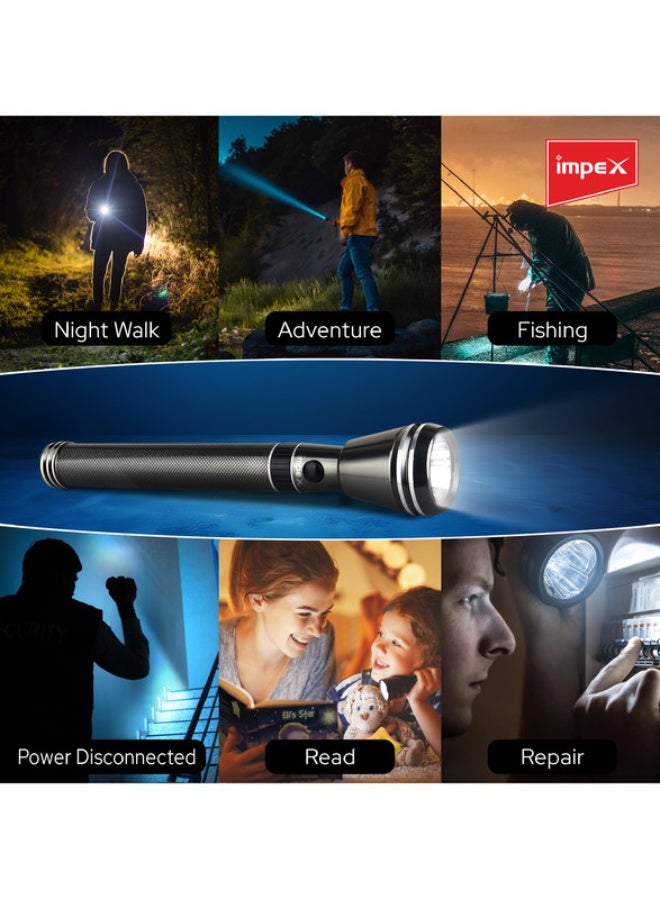 Impex 2-Piece Rechargeable Flashlight with Wide Voltage DC Durable Switch Black 292.5x199x53mm - Image 3