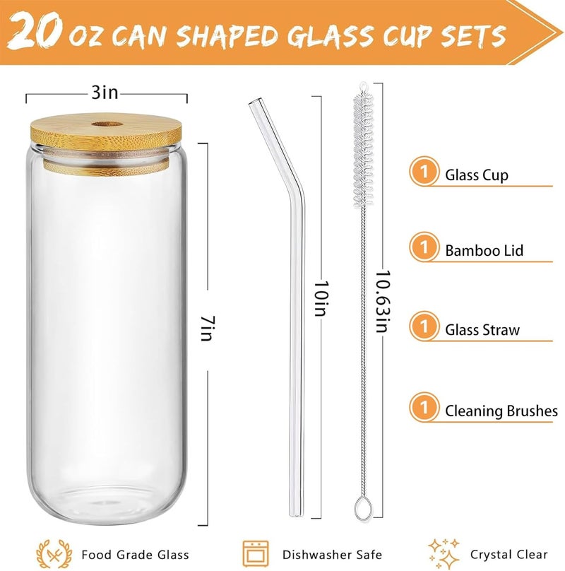 DAMCONME Glass Cups with Lids and Straws 1Pack,Glass Coffee Cups with Lid, Smoothie Cup,Beer Glasses,Cocktail Glasses for Whiskey,Soda-20 Oz Glass Tumbler with Straw,1 Brush - Image 2