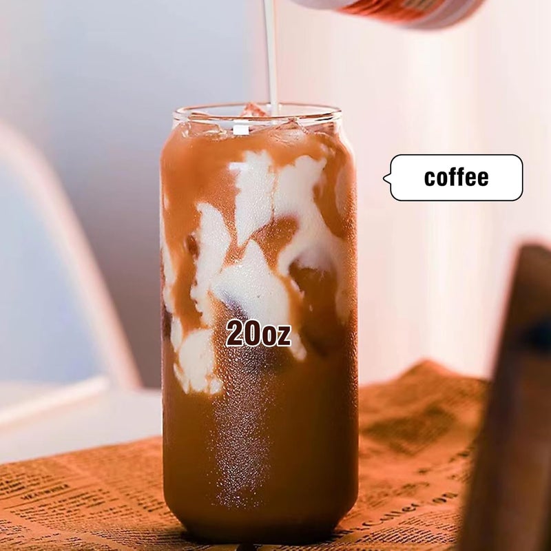 DAMCONME Glass Cups with Lids and Straws 1Pack,Glass Coffee Cups with Lid, Smoothie Cup,Beer Glasses,Cocktail Glasses for Whiskey,Soda-20 Oz Glass Tumbler with Straw,1 Brush - Image 3