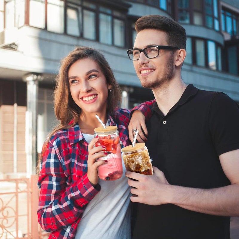 DAMCONME Glass Cups with Lids and Straws 1Pack,Glass Coffee Cups with Lid, Smoothie Cup,Beer Glasses,Cocktail Glasses for Whiskey,Soda-20 Oz Glass Tumbler with Straw,1 Brush - Image 5