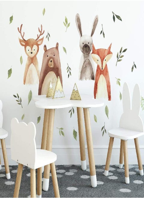 RoomMates RMK4020SCS Watercolor Woodland Critters Peel and Stick Wall Decals, Brown, Gray, Green, Orange, Tan