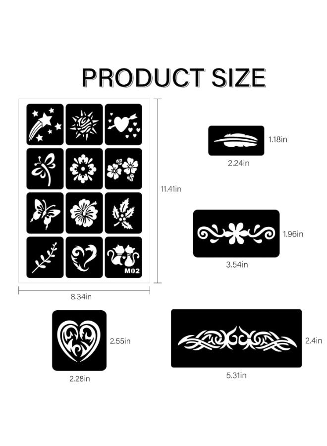 Reusable Henna Tattoo Stencil Kit 12 Sheets Black PVC Temporary Face and Body Art Stencils for Adults and Kids - Image 2