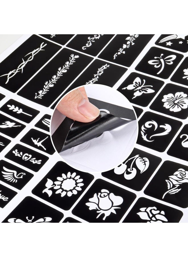 Reusable Henna Tattoo Stencil Kit 12 Sheets Black PVC Temporary Face and Body Art Stencils for Adults and Kids - Image 5