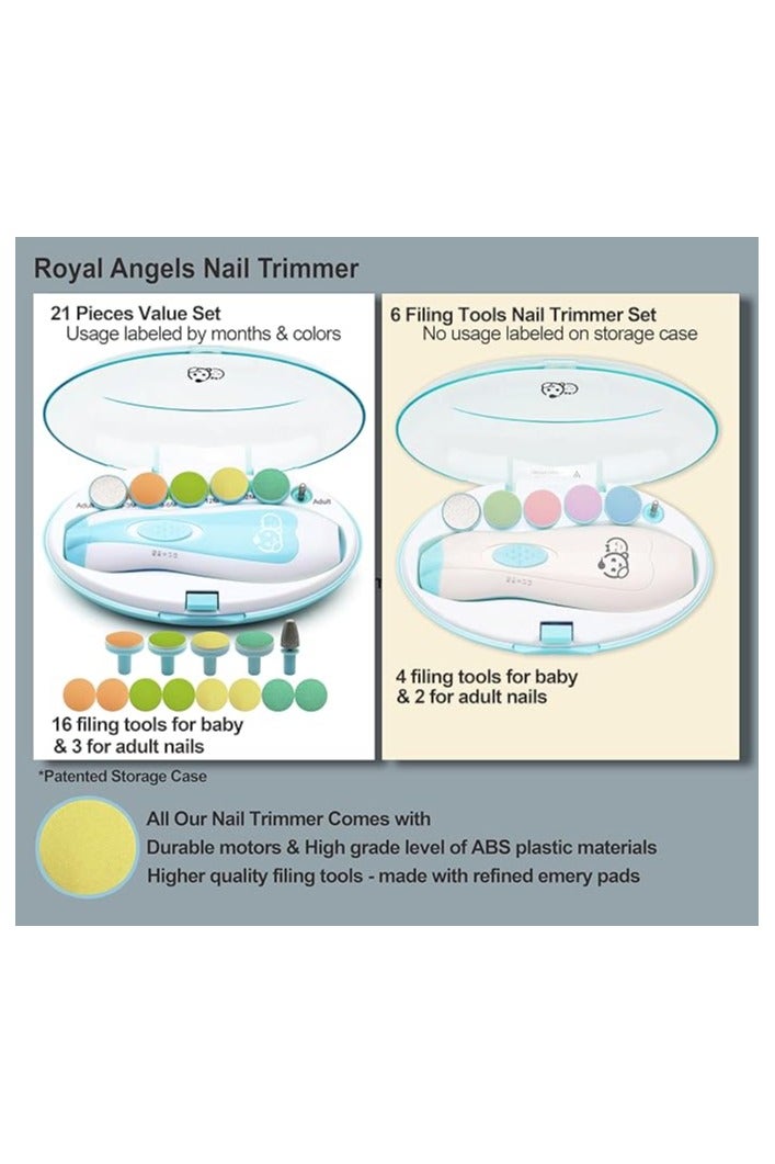 Royal Angels Baby Royal Angels Baby Electric Nail Trimmer Set with 8 Baby Tools, 3 Adult Tools, 8 Baby Adhesive Pads & Storage Case – Gentle & Safe - Image 3