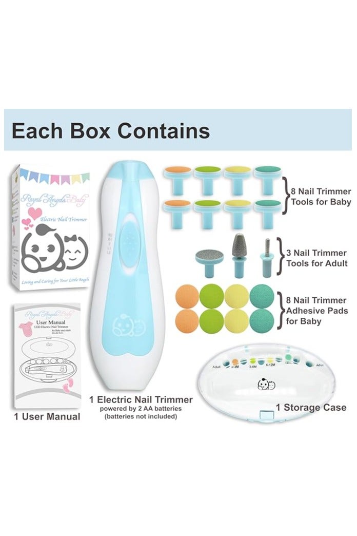Royal Angels Baby Royal Angels Baby Electric Nail Trimmer Set with 8 Baby Tools, 3 Adult Tools, 8 Baby Adhesive Pads & Storage Case – Gentle & Safe - Image 5