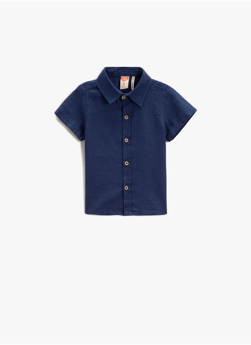 كوتون Linen Blend Shirt Short Sleeve