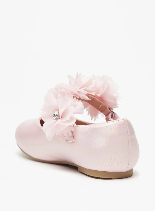 جونيورز Girls Floral Accent Ballerina Shoes With Hook And Loop Closure