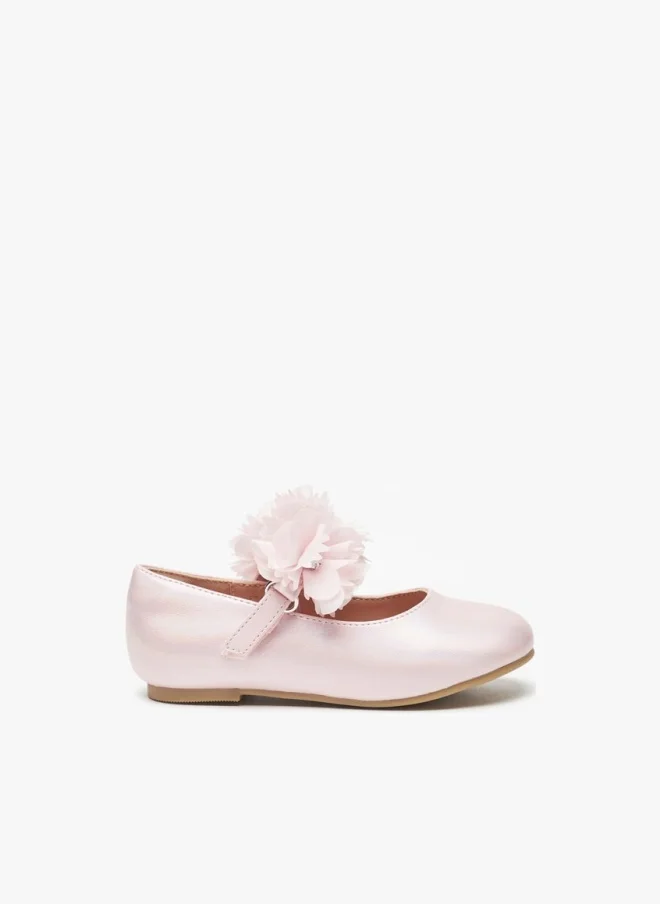جونيورز Girls Floral Accent Ballerina Shoes With Hook And Loop Closure