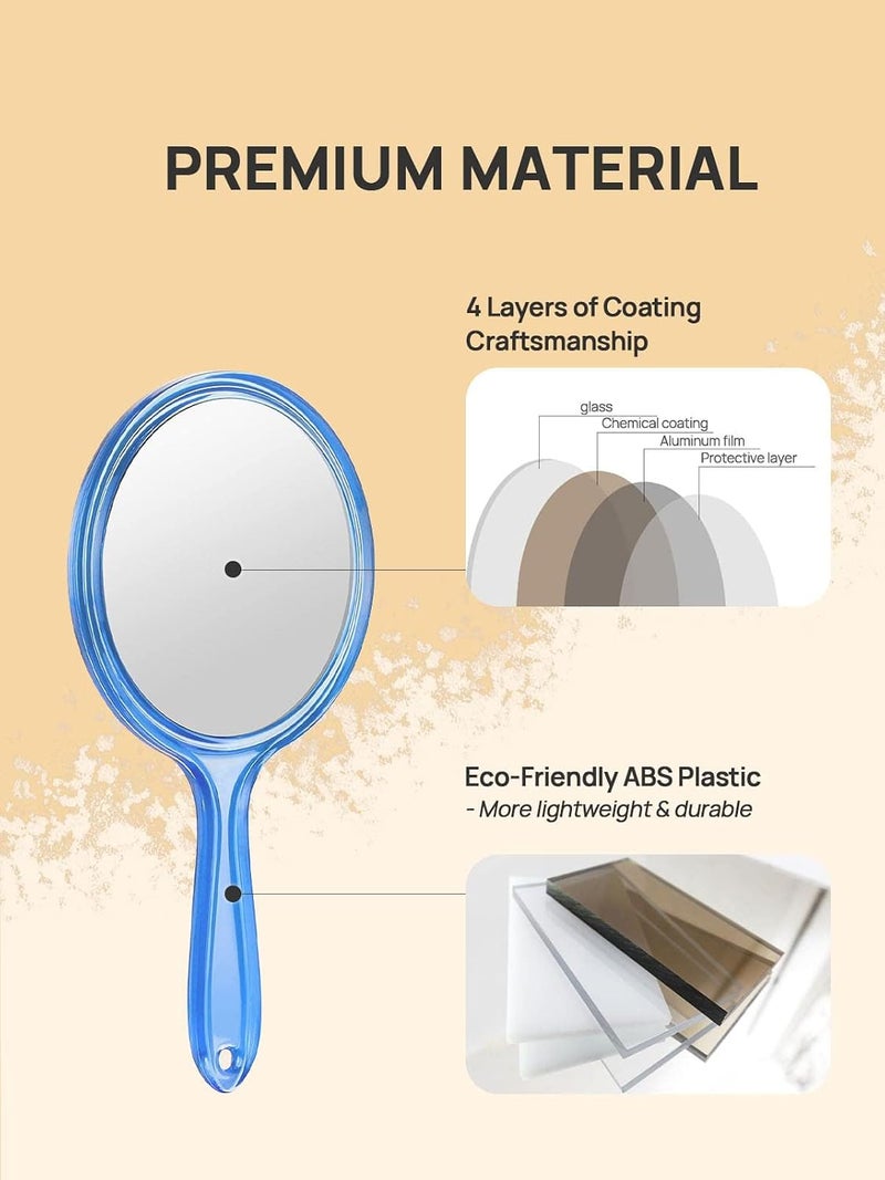 OMIRO Hand Mirror, Double-Sided Handheld Mirror 1X/3X Magnifying Mirror with Handle, Pack of 1 (Transparent Blue) - Image 4