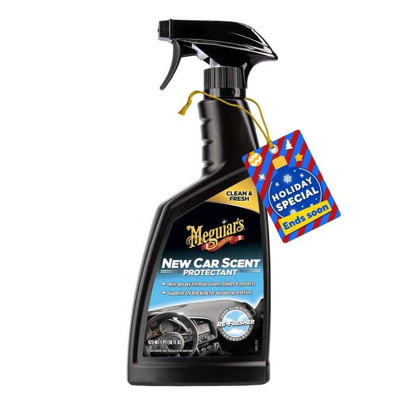 Meguiar's New Car Scent Protectant Spray - Car Interior Cleaner for Vinyl, Rubber and Plastic, Contains UV Protection and Leaves a Rich, Satin Shine with a Pleasant New Car Smell, 16 Oz - Image 1