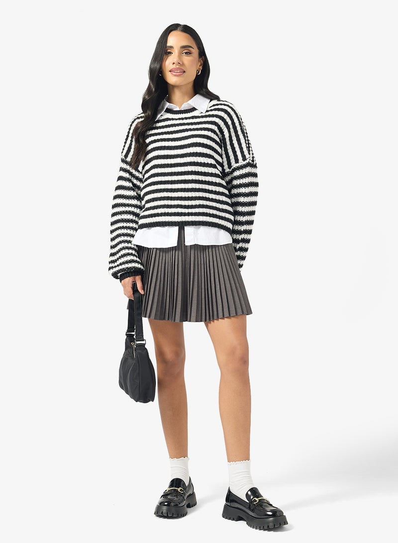 جينجر كنزة صوفية مخططة واسعة - Image 4