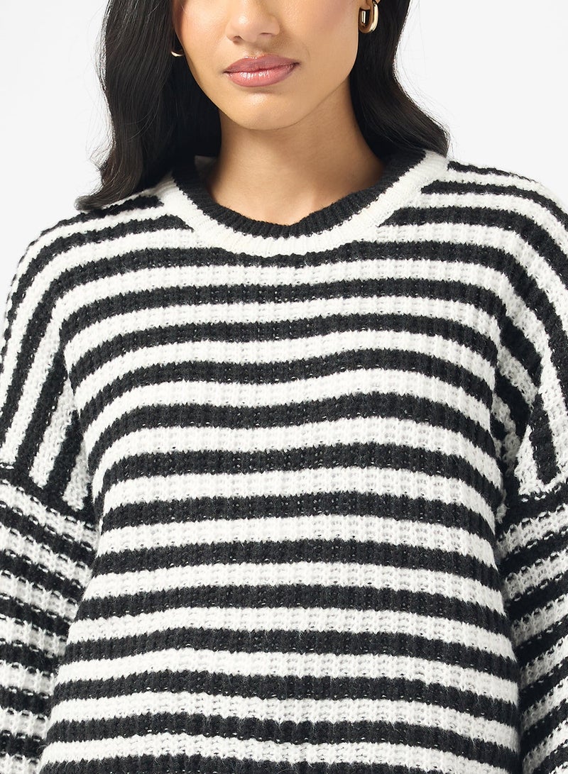 جينجر كنزة صوفية مخططة واسعة - Image 3