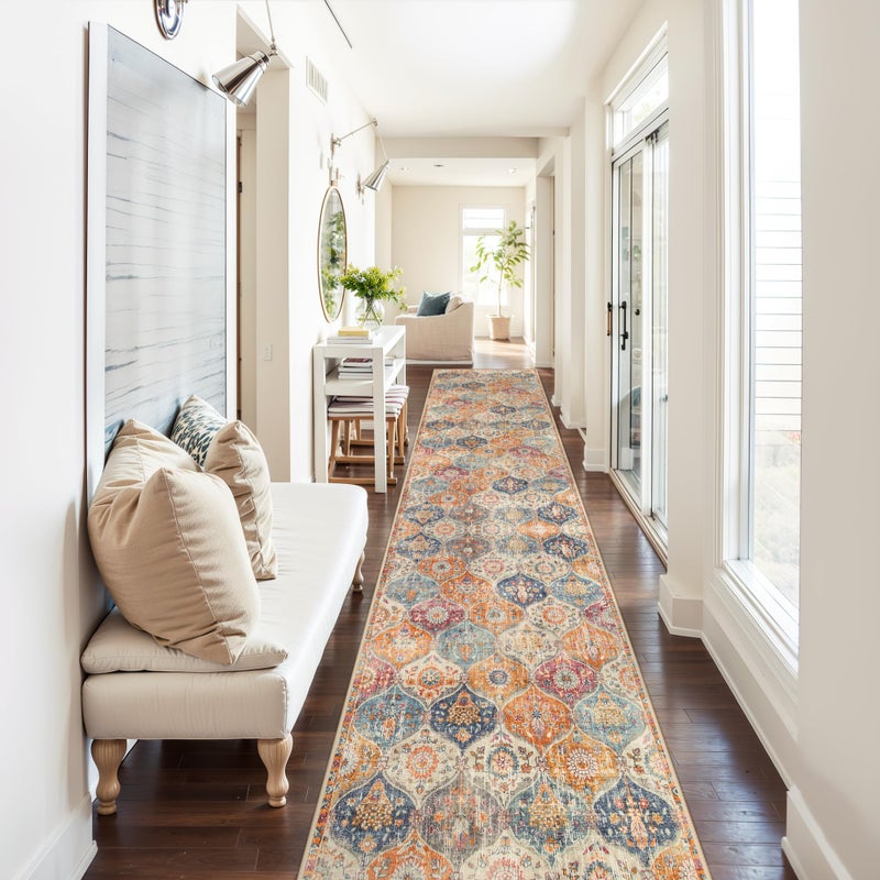 Lahome Moroccan Washable Runner Rug 2x10 Kitchen Runners for Hallways Rubber Backing UltraThin Vintage Hallway Rug NonSlip Stair Carpet for Entryway Bedroom Laundry Room CreamMulti
