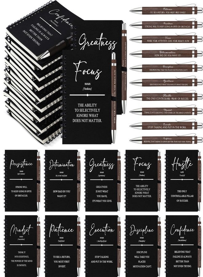 TecUnite 30 Sets Inspirational Spiral Notebooks Motivational Pens Bulk Employee Appreciation Gifts Notepads Journals Bamboo Pen Thank You Gift for Nurse Teacher Coworker Staff Team Graduation (Black - Image 1