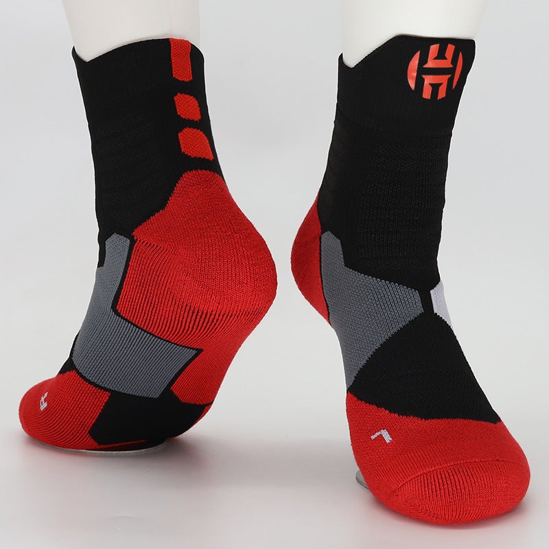 Kids High-Top Basketball Socks Elite Cotton HARDON BLACK RED 
