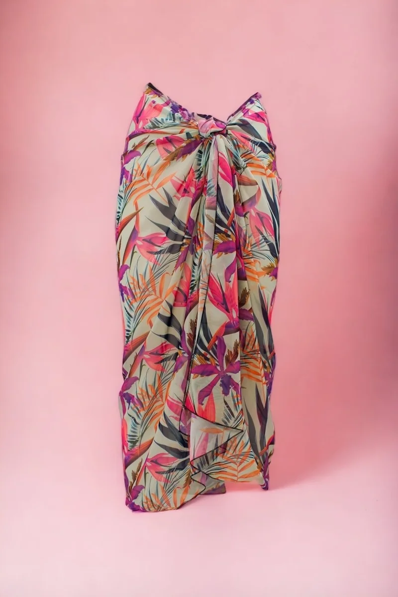 Pistore Purple Leaf Patterned Long Pareo Chiffon Women's Beach Dress New Season