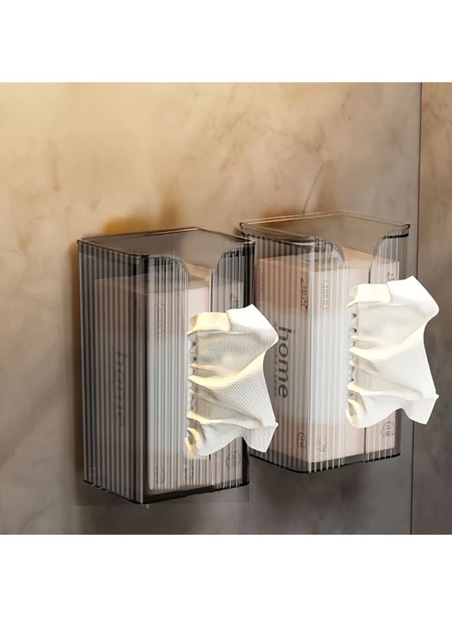 2 Pack Modern Square Wall Mounted Tissue Box Polished Finish Odorless Bathroom Paper Dispenser Transparent White and Transparent Black - Image 1