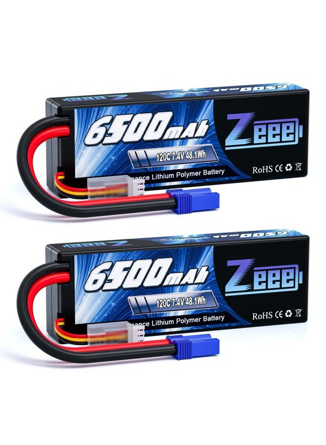 Zeee بطارية ليثيوم بوليمر 2S سعة 6500mAh 7.4V 120C علبة صلبة لسيارات التحكم عن بعد مع موصل EC5 لمركبات التحكم عن بعد شاحنة دبابة ترجي بوابة سباق نماذج الهوايات (عبوة 2) - Image 1