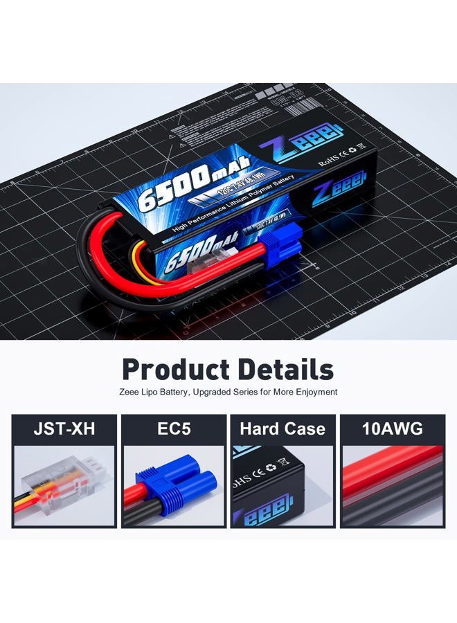Zeee بطارية ليثيوم بوليمر 2S سعة 6500mAh 7.4V 120C علبة صلبة لسيارات التحكم عن بعد مع موصل EC5 لمركبات التحكم عن بعد شاحنة دبابة ترجي بوابة سباق نماذج الهوايات (عبوة 2) - Image 3