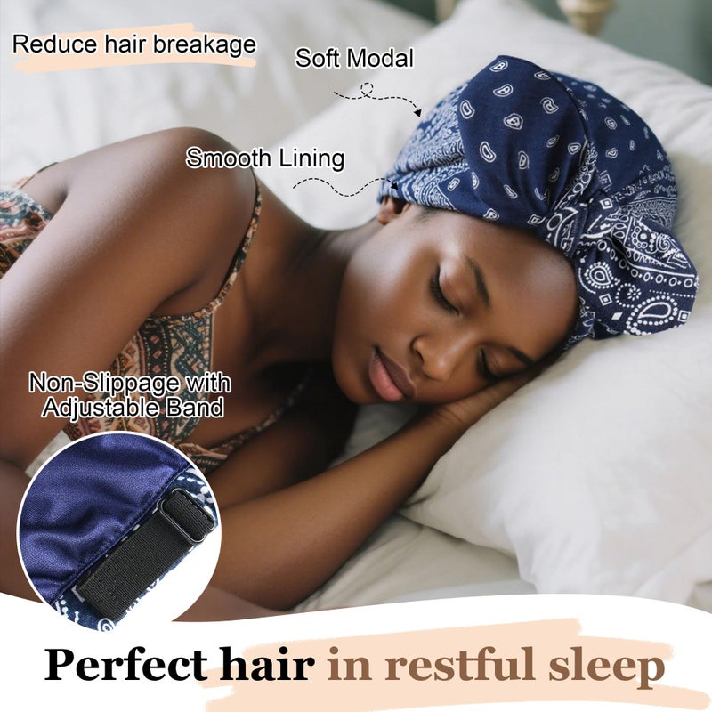 Ababalaya Satin Lined Beanies for Women Chemo Headwear Silky Lined Cotton Sleeping Cap (1, Navy Blue) - Image 2