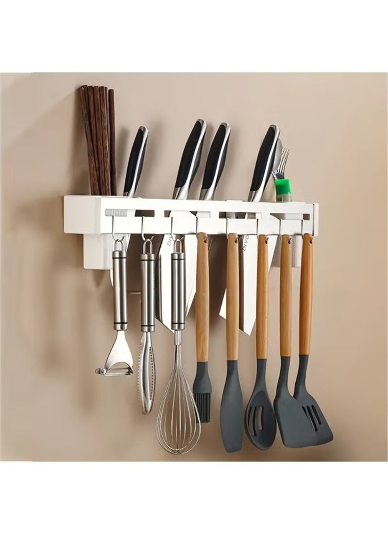 Haidue Knife Storage Rack Knife Holder Multifunctional Kitchen Utensil Holders Wall Mount Utensil Racks With Hooks Storage Chopsticks Knife Utensil Holder Kitchen Gadgets Silver  - Image 2