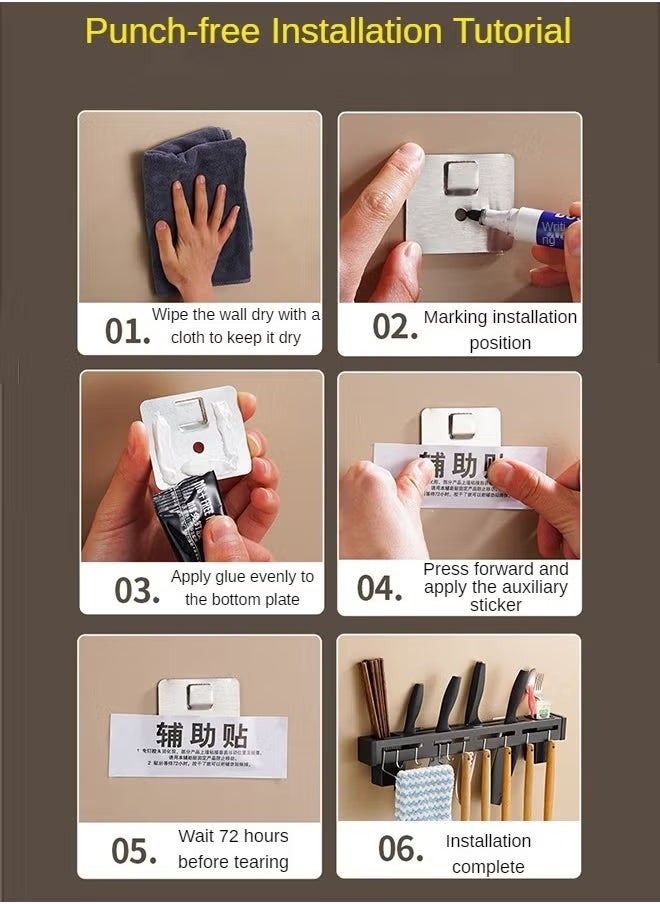 Haidue Knife Storage Rack Knife Holder Multifunctional Kitchen Utensil Holders Wall Mount Utensil Racks With Hooks Storage Chopsticks Knife Utensil Holder Kitchen Gadgets Silver  - Image 4