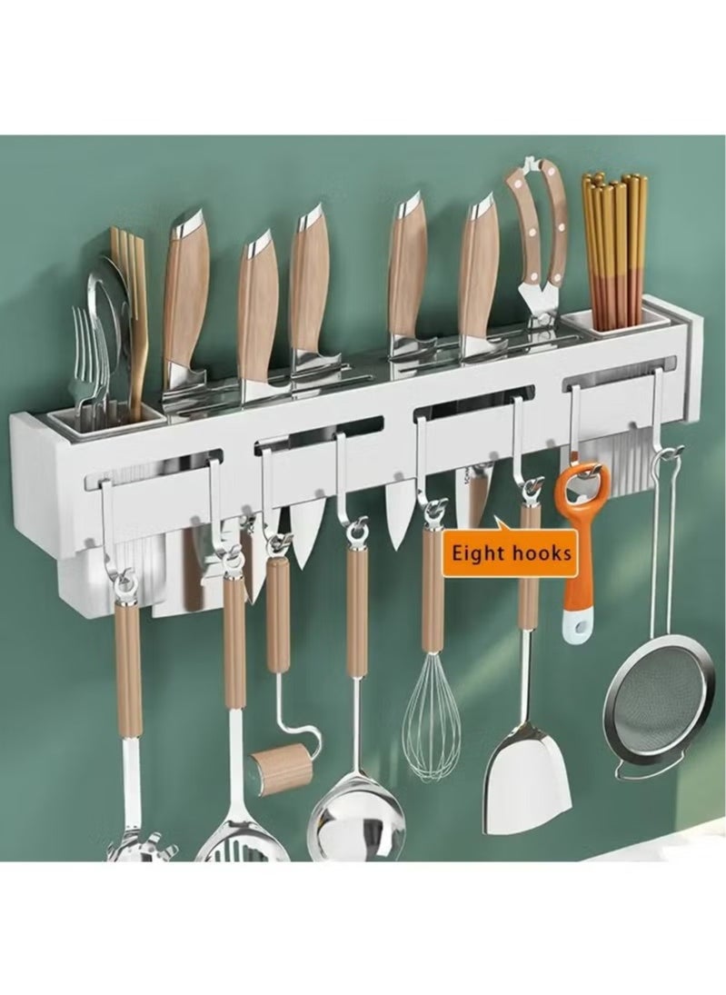 Haidue Knife Storage Rack Knife Holder Multifunctional Kitchen Utensil Holders Wall Mount Utensil Racks With Hooks Storage Chopsticks Knife Utensil Holder Kitchen Gadgets Silver  - Image 1