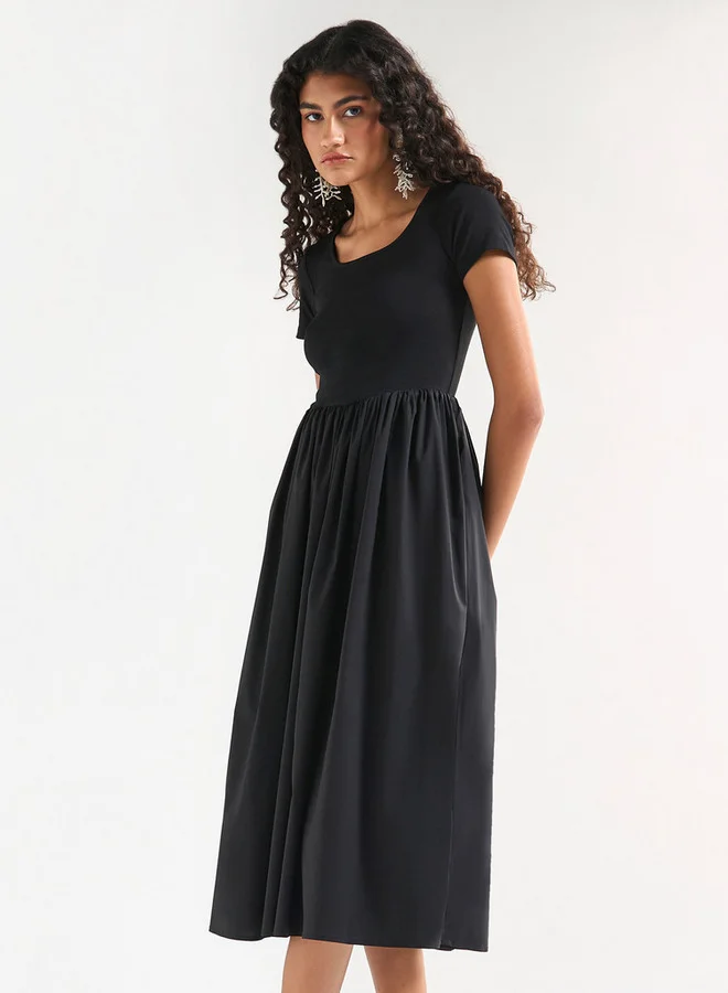 Splash FAV Gathered Cotton Midi Dress