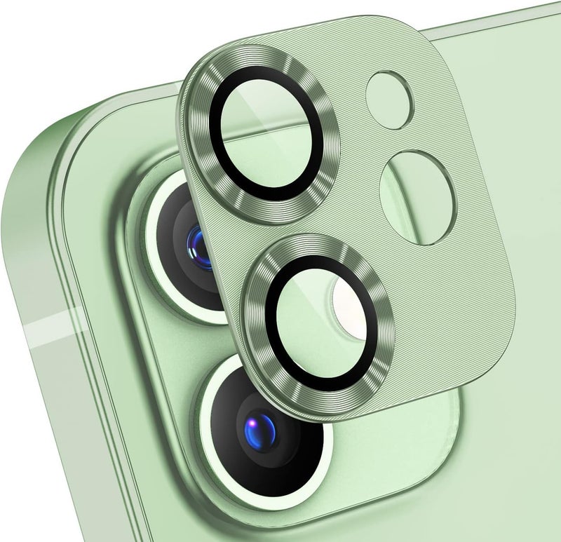 KEKOZE Camera Lens Protector Compatible With iPhone 12 � Full Coverage 9H Tempered Glass with Metal Plate, HD Clear, Joint Camera Ring Protector - Light Green - Image 1
