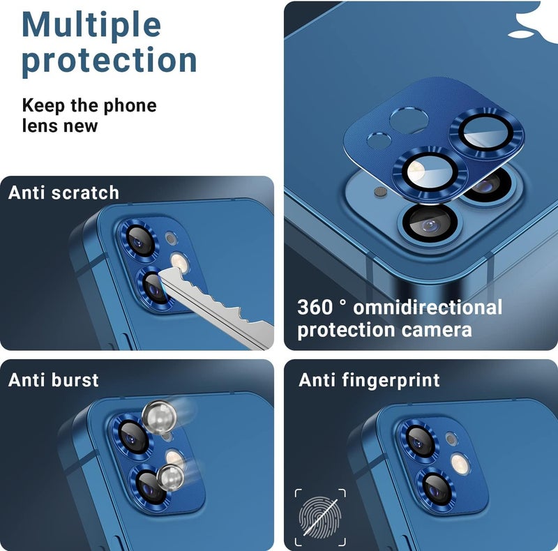 KEKOZE Camera Lens Protector Compatible With iPhone 12 � Full Coverage 9H Tempered Glass with Metal Plate, HD Clear, Joint Camera Ring Protector - Light Green - Image 3