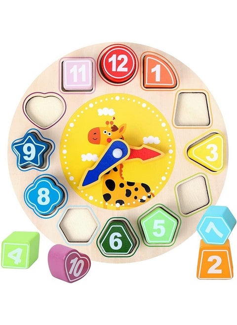 Smoneo Wooden Shape Color Sorting Clock Teaching Time Number Blocks Stacking Sorter Simple Patterns Puzzle Montessori Early Learning Educational Toy Gift for 3 Year Old Toddler Baby Kids