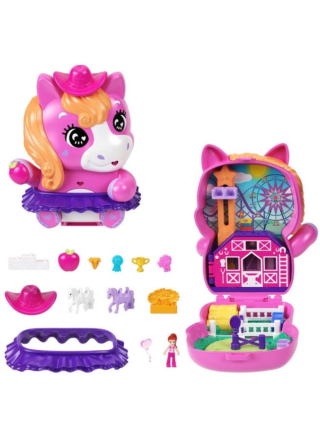 Polly Pocket Polly Pocket Dolls and Playset, Pony Rodeo Compact, Travel Toy with 1 Micro Doll, Pet Horses, Food & Fashion Styling Accessories - Image 1
