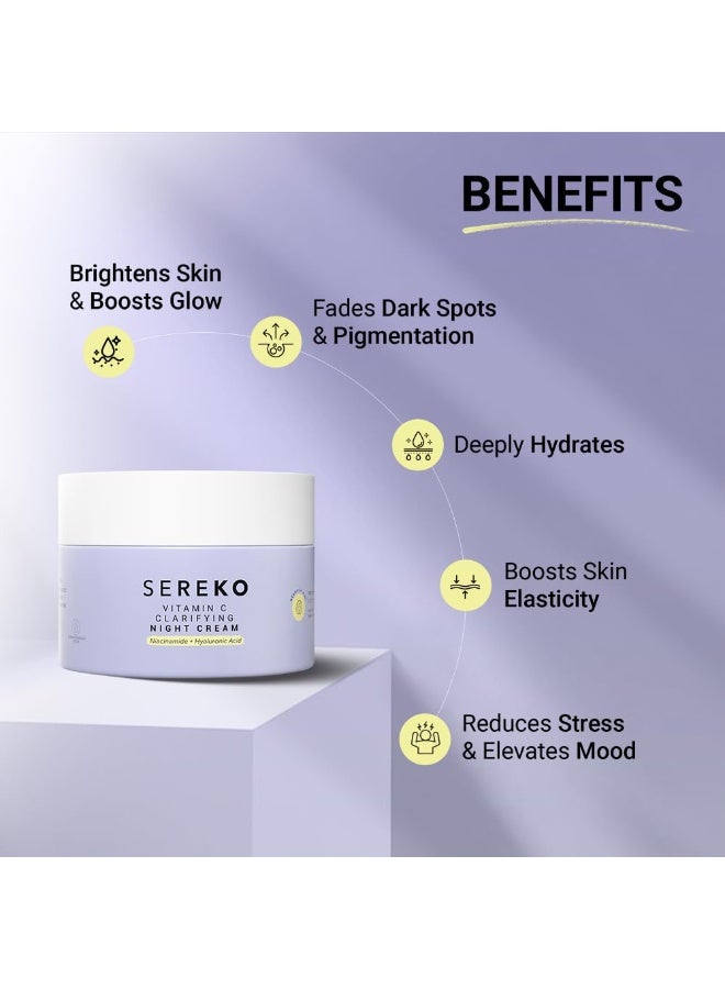 SEREKO Vitamin C Clarifying Night Cream for Brightening & Glowing Skin | Reduces Dark Spots, Dullness, Uneven Skin, Pigmentation, Winkle & Fine Lines | Niacinamide | Hyaluronic Acid | Oily, Acne Prone to Dry & Combination, 50 ml - Image 2