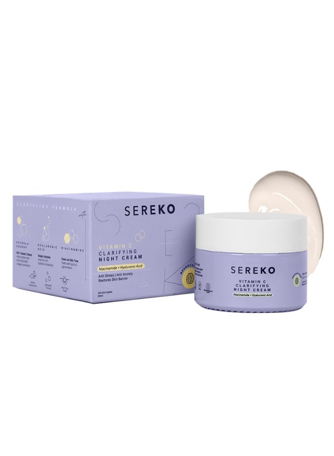 SEREKO Vitamin C Clarifying Night Cream for Brightening & Glowing Skin | Reduces Dark Spots, Dullness, Uneven Skin, Pigmentation, Winkle & Fine Lines | Niacinamide | Hyaluronic Acid | Oily, Acne Prone to Dry & Combination, 50 ml - Image 1