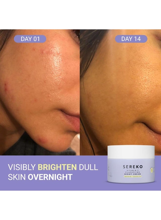 SEREKO Vitamin C Clarifying Night Cream for Brightening & Glowing Skin | Reduces Dark Spots, Dullness, Uneven Skin, Pigmentation, Winkle & Fine Lines | Niacinamide | Hyaluronic Acid | Oily, Acne Prone to Dry & Combination, 50 ml - Image 4