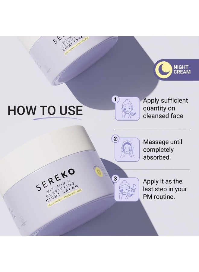 SEREKO Vitamin C Clarifying Night Cream for Brightening & Glowing Skin | Reduces Dark Spots, Dullness, Uneven Skin, Pigmentation, Winkle & Fine Lines | Niacinamide | Hyaluronic Acid | Oily, Acne Prone to Dry & Combination, 50 ml - Image 3
