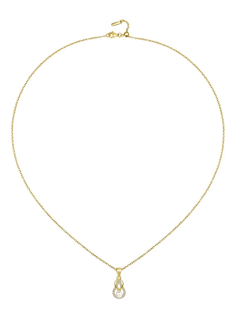 Moonmory 18K Gold Plated 925 Sterling Silver Double Knot Pearl Pendant Necklace For Women With 50cm Adjustable Chain Fine Jewelry Best Gift for Ramadan Mother’s Day Valentine - Image 4