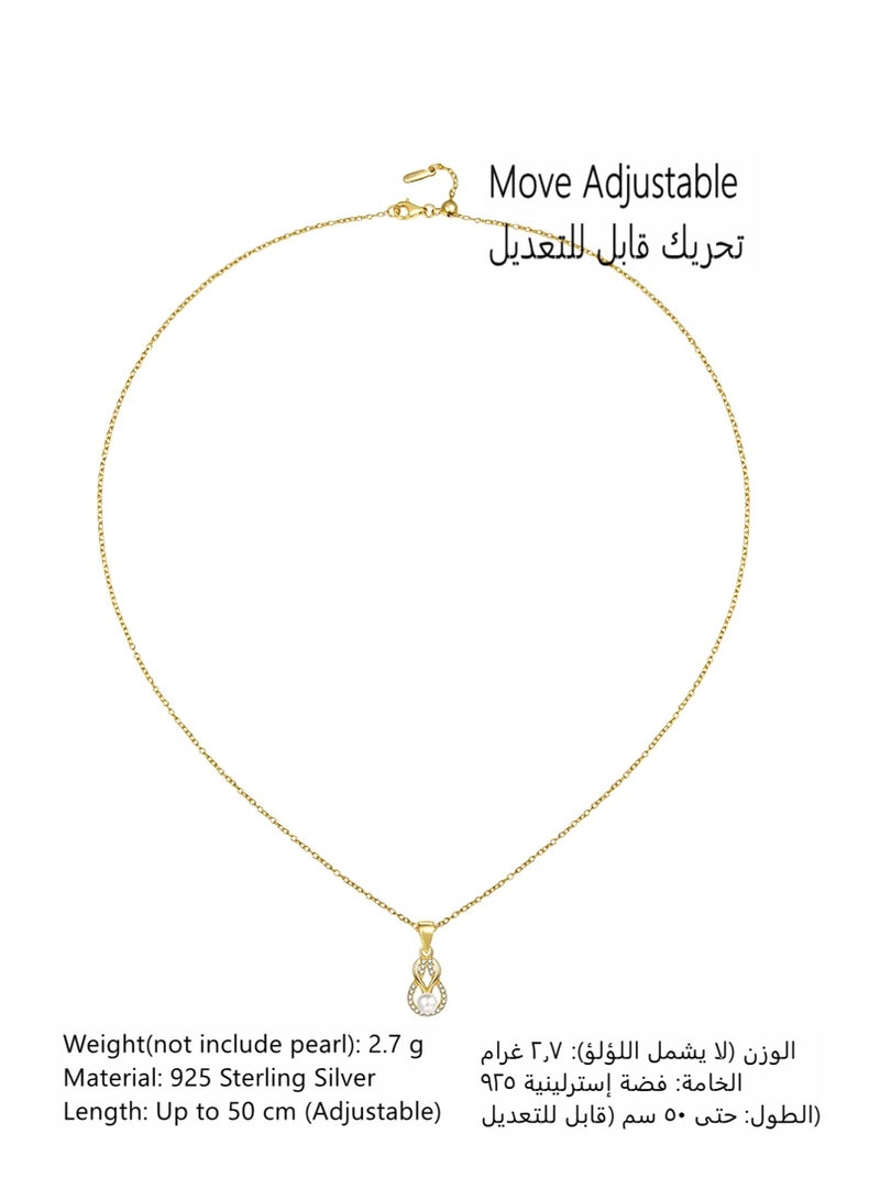 Moonmory 18K Gold Plated 925 Sterling Silver Double Knot Pearl Pendant Necklace For Women With 50cm Adjustable Chain Fine Jewelry Best Gift for Ramadan Mother’s Day Valentine - Image 2