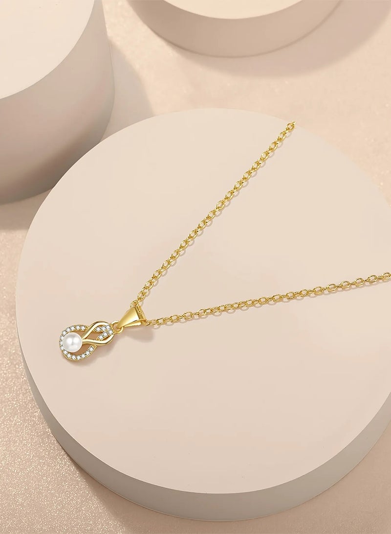 Moonmory 18K Gold Plated 925 Sterling Silver Double Knot Pearl Pendant Necklace For Women With 50cm Adjustable Chain Fine Jewelry Best Gift for Ramadan Mother’s Day Valentine - Image 3