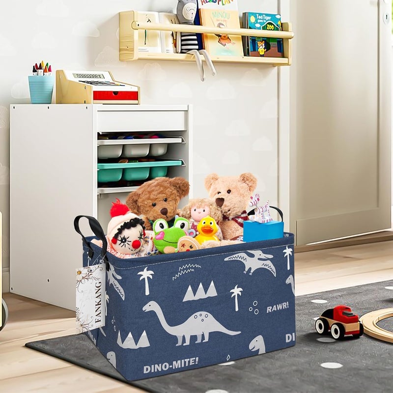 FANKANG Storage Bins, Nursery Hamper Canvas Laundry Basket Foldable with Waterproof PE Coating Large Storage Baskets for Kids Boys and Girls, Office, Bedroom, Clothes,Toys(Rec-Blue dinosaur） - Image 4