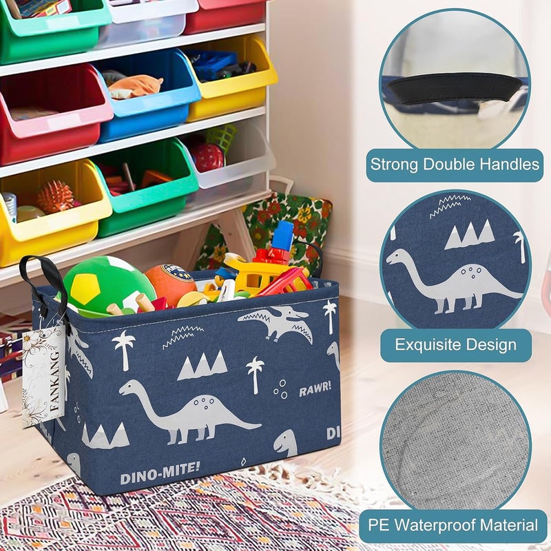 FANKANG Storage Bins, Nursery Hamper Canvas Laundry Basket Foldable with Waterproof PE Coating Large Storage Baskets for Kids Boys and Girls, Office, Bedroom, Clothes,Toys(Rec-Blue dinosaur） - Image 5