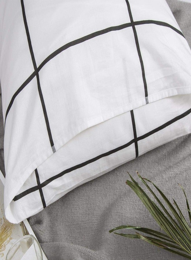 KAREVER White Grid Pillowcases 2 Packs Black White Plaid Pillow Covers Large Lattice Envelope Pillow Shams for Boys Girls Teens Adult White Checkered Bed Pillow Pillowcases Standard 20"x26" - Image 2