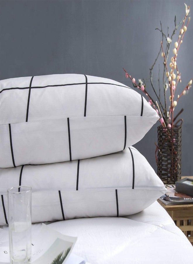 KAREVER White Grid Pillowcases 2 Packs Black White Plaid Pillow Covers Large Lattice Envelope Pillow Shams for Boys Girls Teens Adult White Checkered Bed Pillow Pillowcases Standard 20"x26" - Image 3