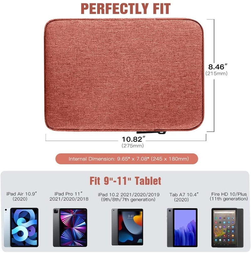 Moca 9 / 11 Inch Tablet Sleeve Carrying Case for iPad 10.2 2021-2019, iPad Pro 11 2021-2018, iPad Air 4 10.9 2020, Galaxy Tab A8 10.5 2022, Tab A7/S6 Lite 10.4, Tablet Protective Sleeves (Orange) - Image 2