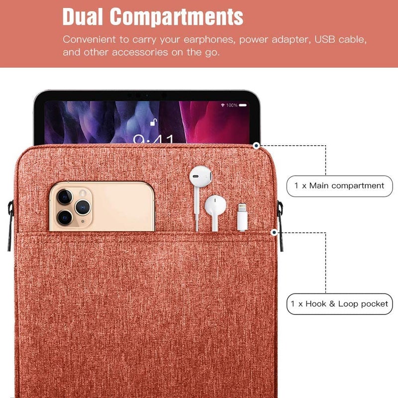 Moca 9 / 11 Inch Tablet Sleeve Carrying Case for iPad 10.2 2021-2019, iPad Pro 11 2021-2018, iPad Air 4 10.9 2020, Galaxy Tab A8 10.5 2022, Tab A7/S6 Lite 10.4, Tablet Protective Sleeves (Orange) - Image 3