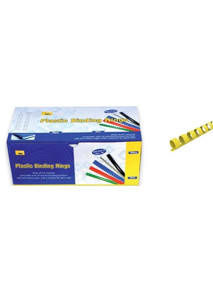 Psi - Plastic Binding Ring 8mm, Yellow 100PCS - Image 1